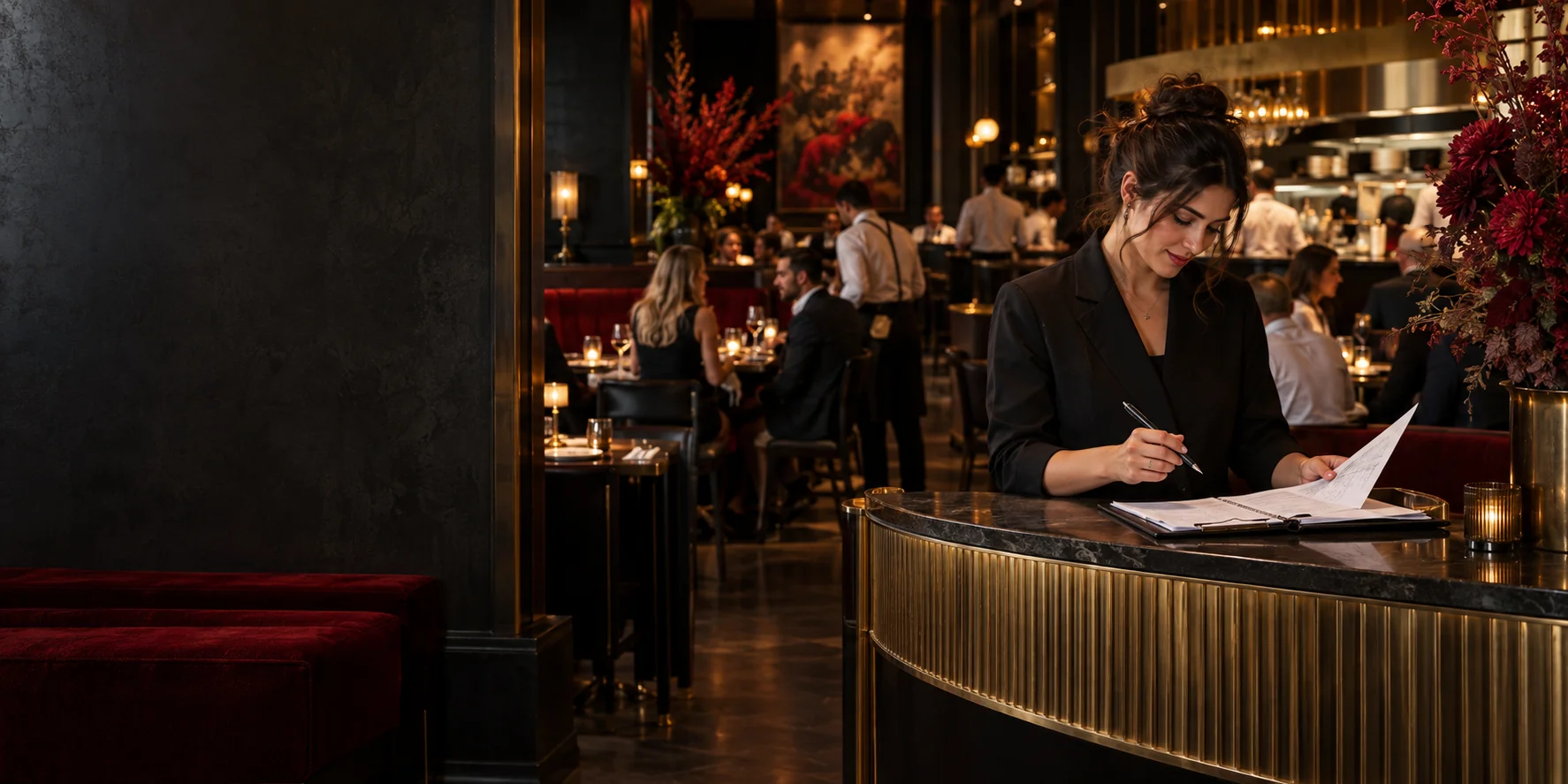 A host working from the restaurant's booking sheet